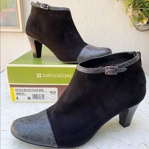 Naturalizer Womens’s Black Faux Suede Heel Boot Shoes Ankle Booties Nicole Sz 8